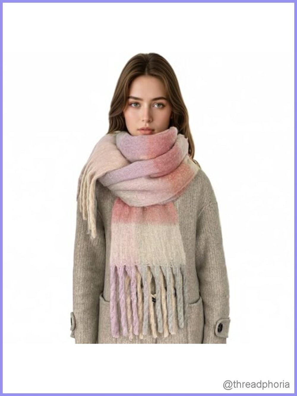 Chunky Warm Winter Scarf Women Thick Tassel Blanket Plaid Long Shawl Wrap